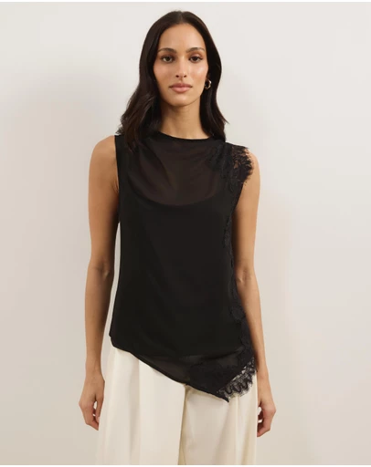 Atmos&Here - Iris Contrast Lace Insert Georgette Top