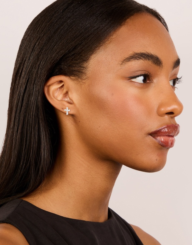 Lovisa - Sterling Silver Cubic Zirconia Cross Stud Earrings