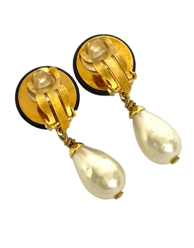 Pre-Loved by Azura Reborn - Pre-Loved CC Gold Plated Resin and Faux Pearl Drop Clip On Earrings