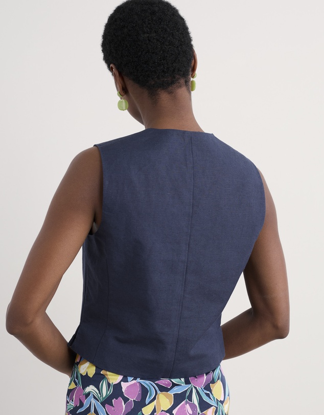 Seasalt - Seasalt Cornwall Navy Erica Linen Blend Waistcoat