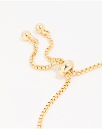 Lovisa - Gold Plated Brass Cubic Zirconia Heart & Bow Charm Toggle Bracelet