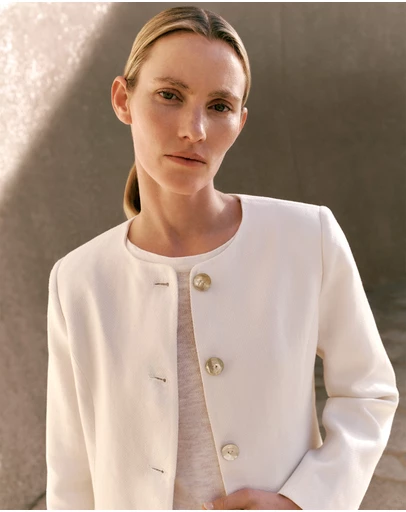 Trenery - Basketweave Linen Collarless Jacket in Pearl