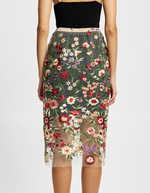 Lindsay Nicholas New York - Floral Sheer Lace Skirt with Underskirt