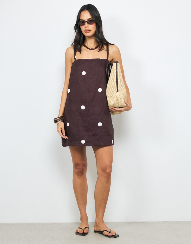 AERE - Tia Polka Dot Linen Shift Mini Dress