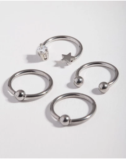 Lovisa - Surgical Steel Silver Celestial Mixed Earring 4-Pack
