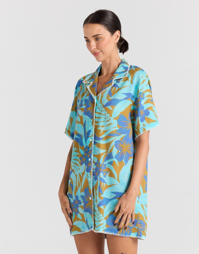 Poolside Paradiso - Kealani Shirt Dress - Caribou