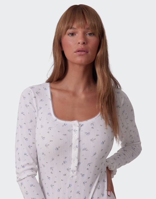 Bras N Things - Polly Long Sleeve Romper - Print Ditsy Floral
