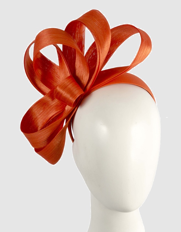 Fillies Collection - Orange Silk Abaca Loops Racing Fascinator