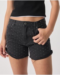 Decjuba Kids - Abbie Rhinestone Denim Shorts - Teens