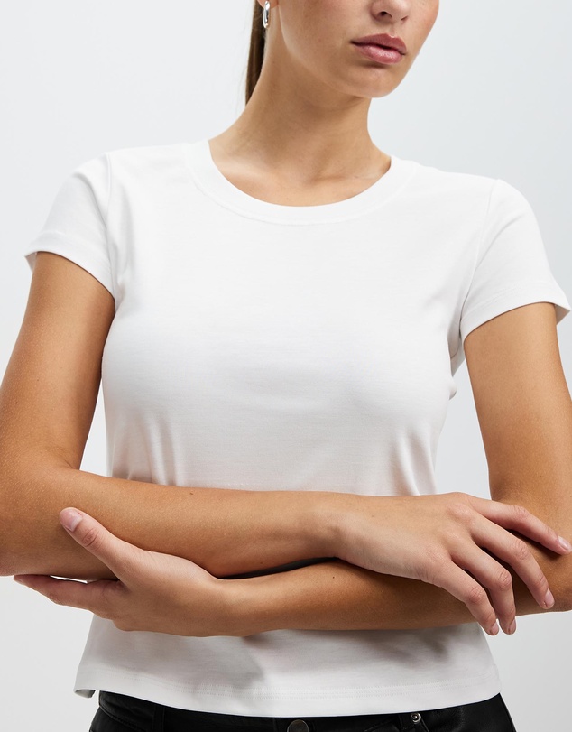 Honey and Beau -  jersey slim fit top with cap sleeves in white