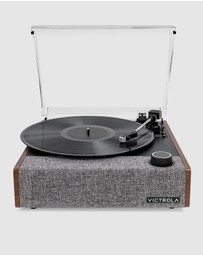 Victrola - Victrola Eastwood II Turntable - Walnut + Gadhouse Vinyl Rack Bundle - Black