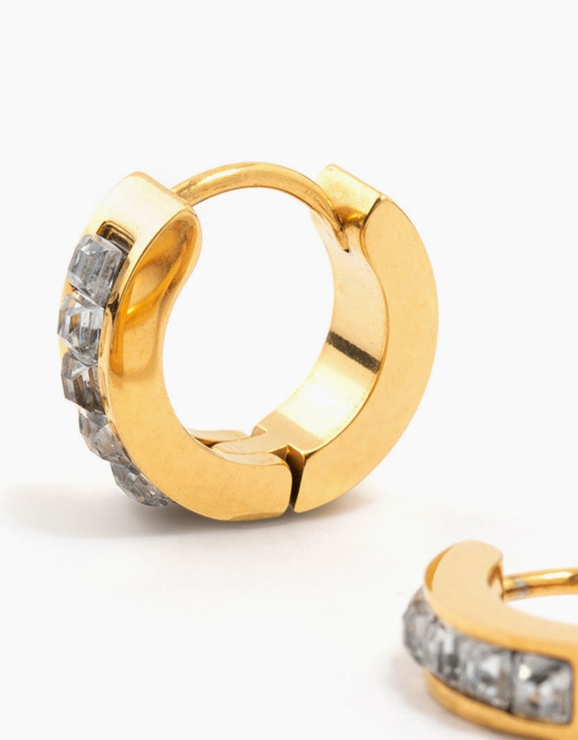 Lovisa - Waterproof Gold Plated Stainless Steel Square Cut Diamante Huggie Earrings