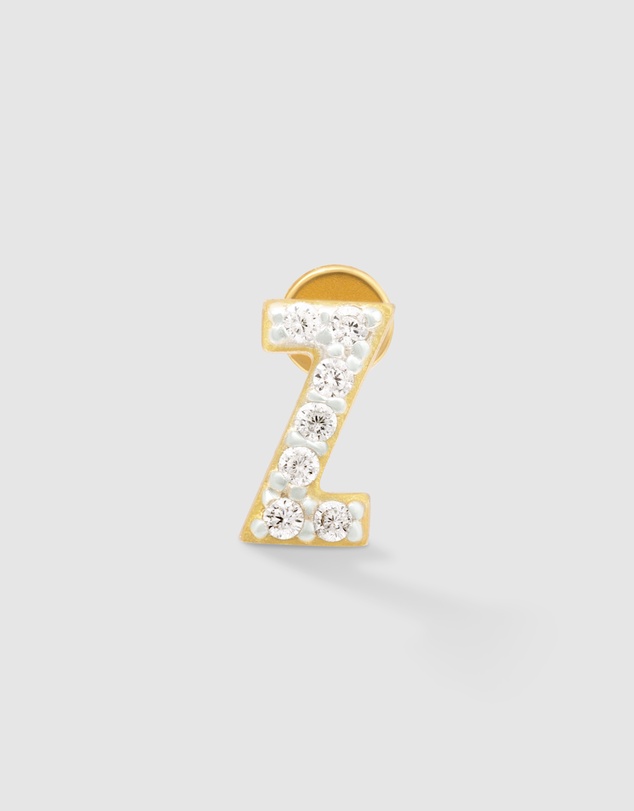 Wanderlust + Co - Alphabet Pave Gold Flat Back Earring - Letter Z