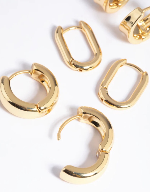 Lovisa - Gold Plated Brass Simple Huggie Hoop Earring Stack 6-Pack