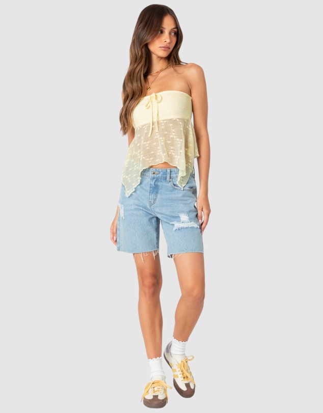 EDIKTED - Embroidered Sheer Strapless Top