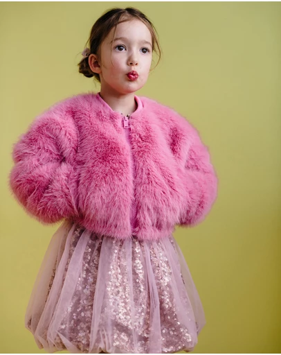 Rock Your Kid - Faux Fur Bomber Jacket In Dusty Pink