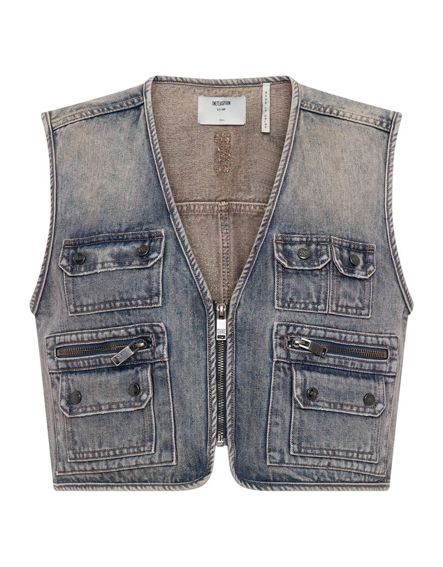 ONE TEASPOON - Cropped Denim Utility Vest - Island Blue