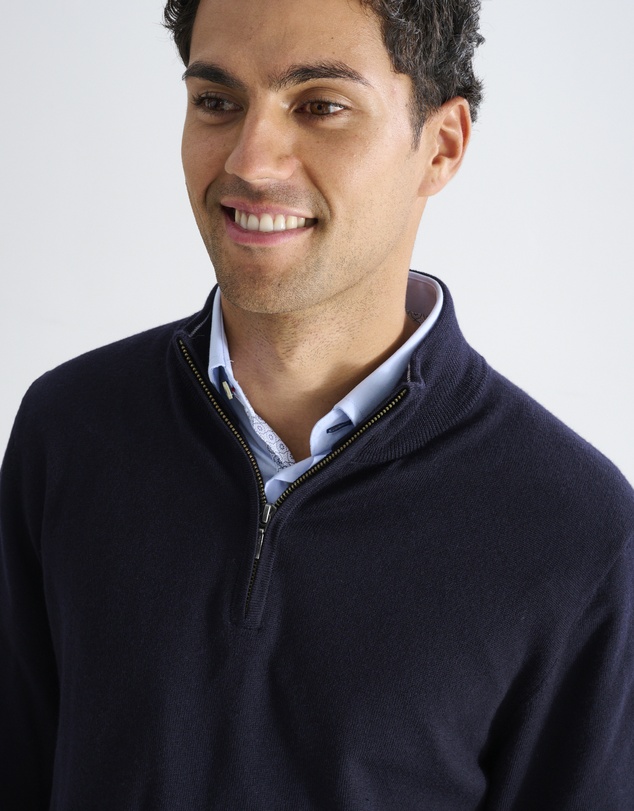 3 Wise Men - 3 Wise Men Harvey Zip Neck Merino Knit - Navy