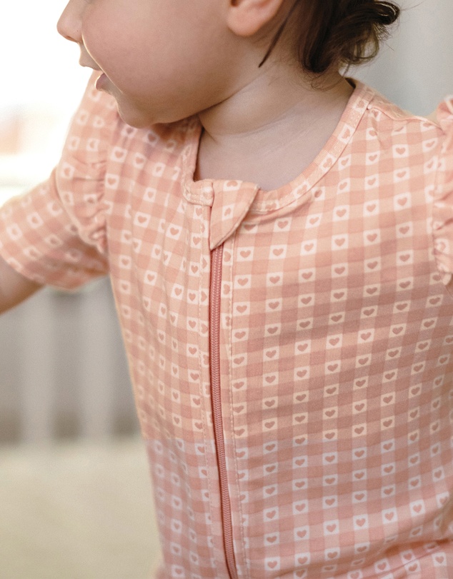Kynd Baby - Day Or Night Short Sleeve Frill Onesie in Heart Gingham