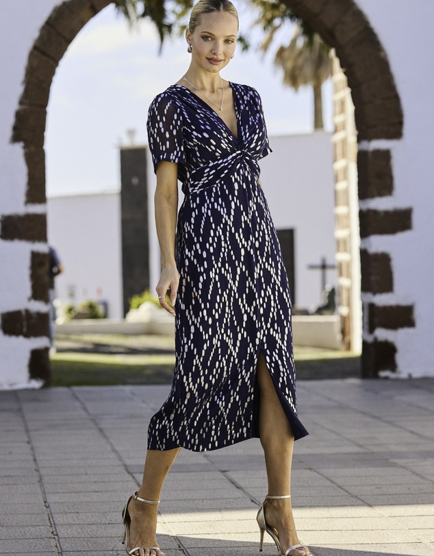 Sosandar - Fleck Print Twist Front Dress
