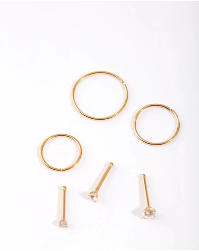 Lovisa - Gold Cubic Zirconia Nose Ring 6-Pack