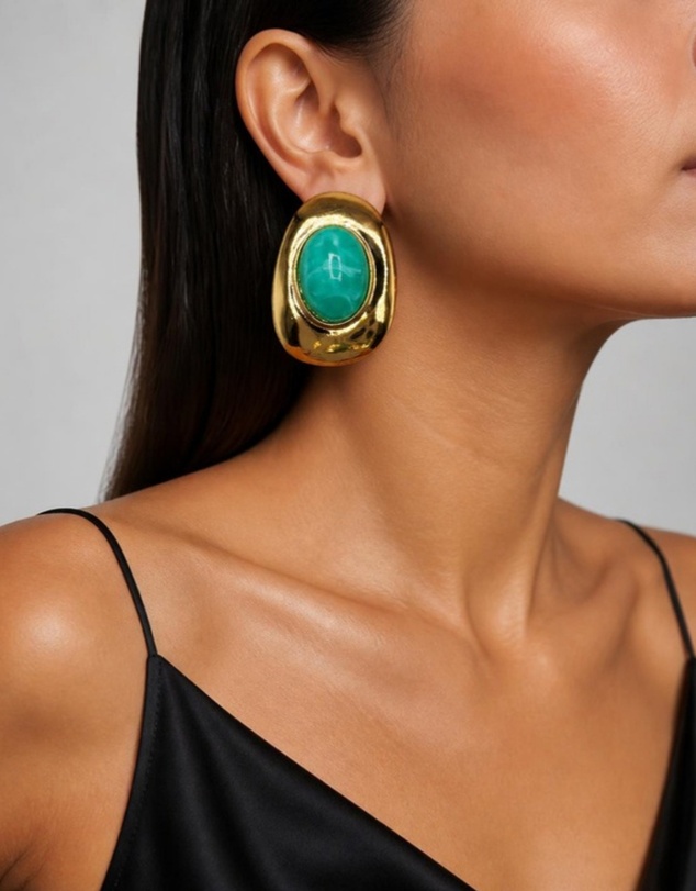 Izoa - Isadora Statement Stud Earrings Green