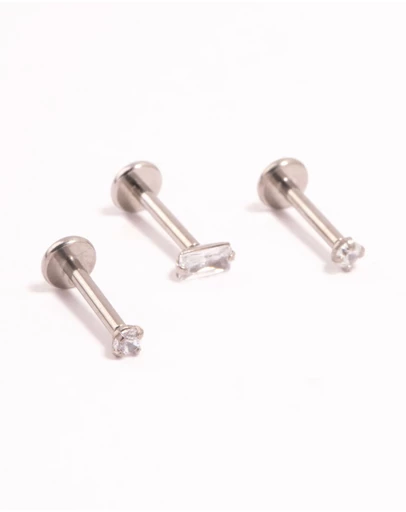 Lovisa - Titanium Baguette Cubic Zirconia Flat Backs 3-Pack