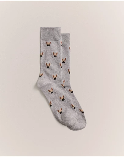 Trenery - French Bulldog Crew Sock in Grey Marle