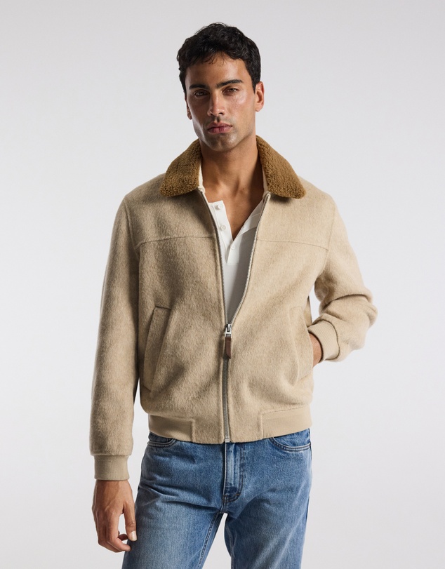 Calibre - Sherpa Collar Wool Bomber Jacket Neutral