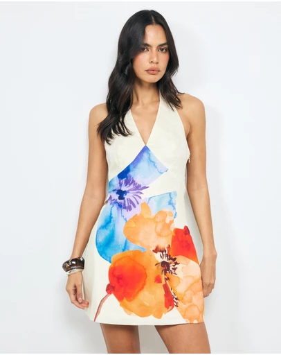 AERE - Lea Halter Linen Mini Dress