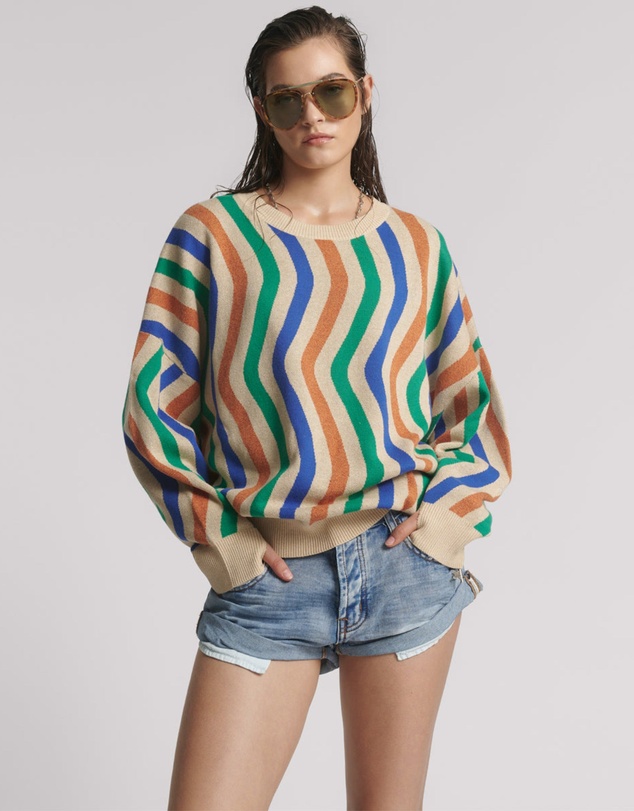 ONE TEASPOON - Acid Trip Knitted Wool Sweater - Striped Cream