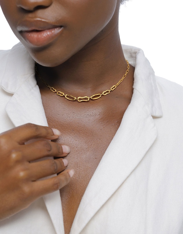 Elli Jewelry - Sculpted Organic Link Necklace in Gold-Plated 925 Silver