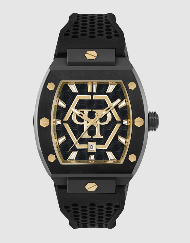 Philipp Plein - Hexagon Phantom 44mm Black Dial and Strap with Gold-tone PP logo