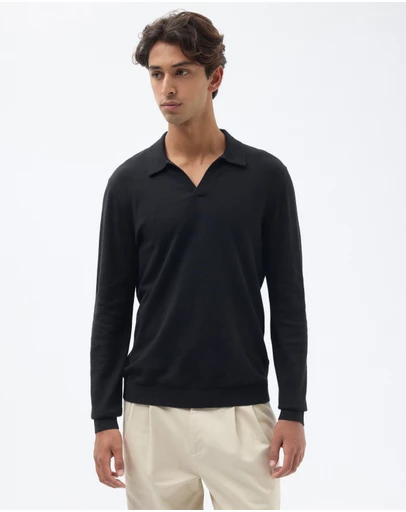 AERE - Linen Blend Knit Polo Long Sleeved