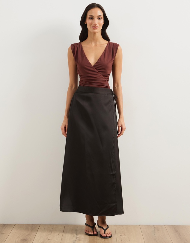 Atmos&Here - Thea Satin Wrapped Tie Midi Skirt