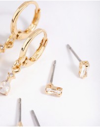 Lovisa - Gold Plated Brass Pear Cubic Zirconia Huggie Hoop Earrings