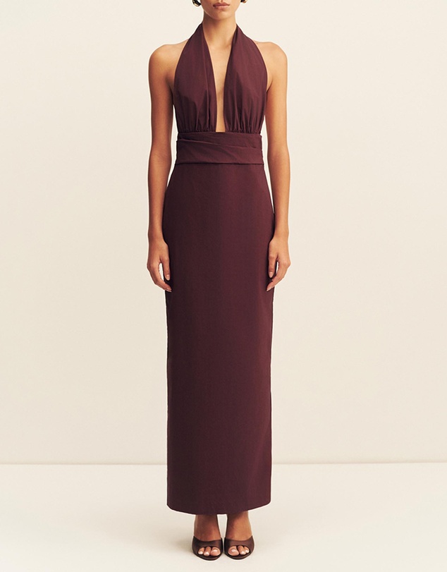 Shona Joy - Campbell Halter Plunged Maxi Dress