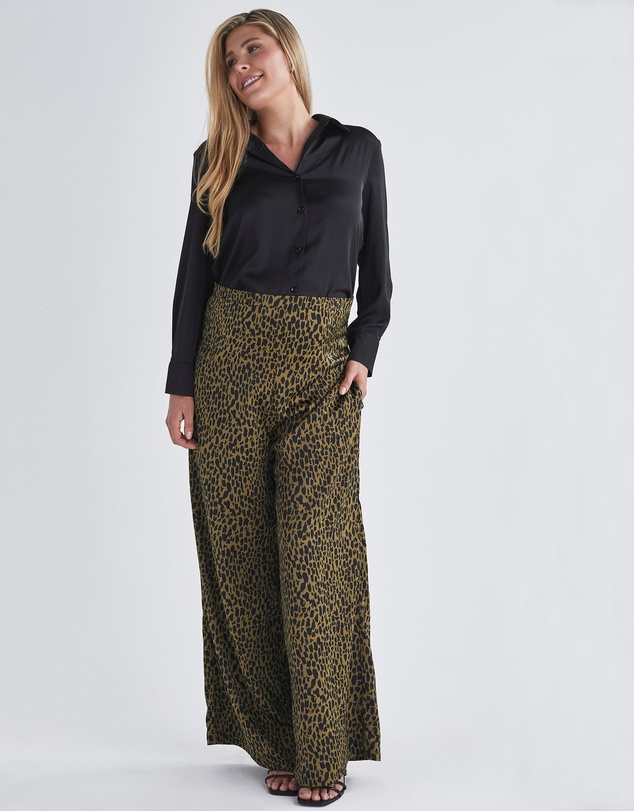 Angel Maternity - Leona Animal Print Satin Wide Leg Maternity Pants