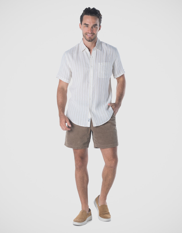 Coast Clothing - Sand Stripe Short Sleeve Linen Shirt