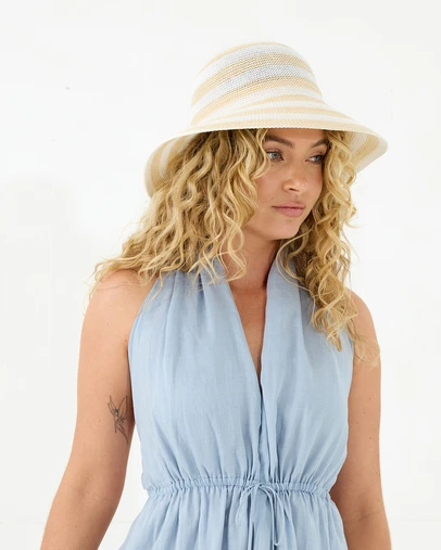 Morgan & Taylor - Kimberly Bucket Hat in Beige and White Stripe
