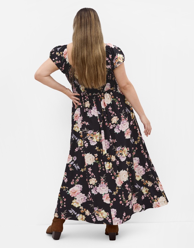 City Chic - Abbigail Floral Print Maxi Dress - Black