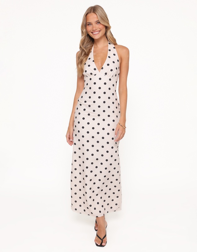 Petal & Pup - Adora Halterneck Maxi Dress - White Polka Dot