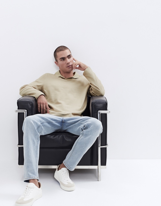 UNISON - Herringbone Textured L/S Polo