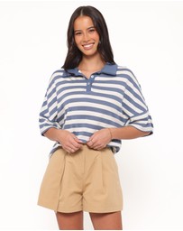 Petal & Pup - Sophia Short Sleeve Rugby Top - Blue/White Stripe