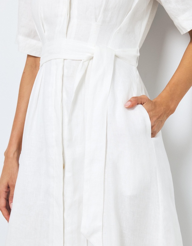 AERE - Orien Tuck Waist Linen Shirt Dress