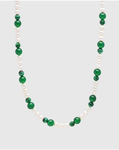 Nialaya Jewellery - Pearl Choker With Green Aventurine and Malachite