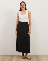 Atmos&Here - Darla Linen Blend Button Midi Skirt