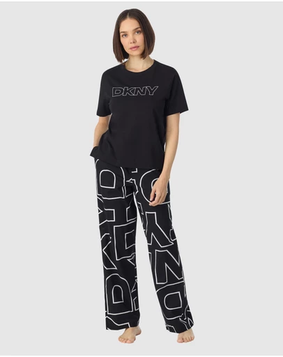 DKNY - Cotton & Viscose Short Sleeve T-Shirt & Pant Long Pyjama Set