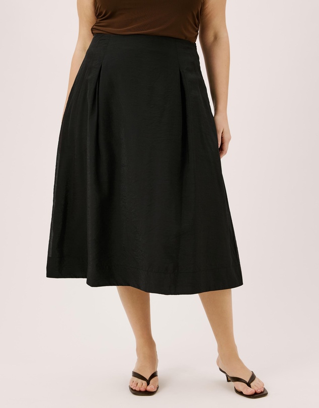 Atmos&Here Curvy - Lila Organza Pink Tuck Midi Skirt