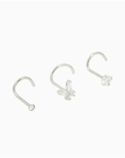 Lovisa - Surgical Steel Butterfly & Diamante Nose Studs 3-Pack